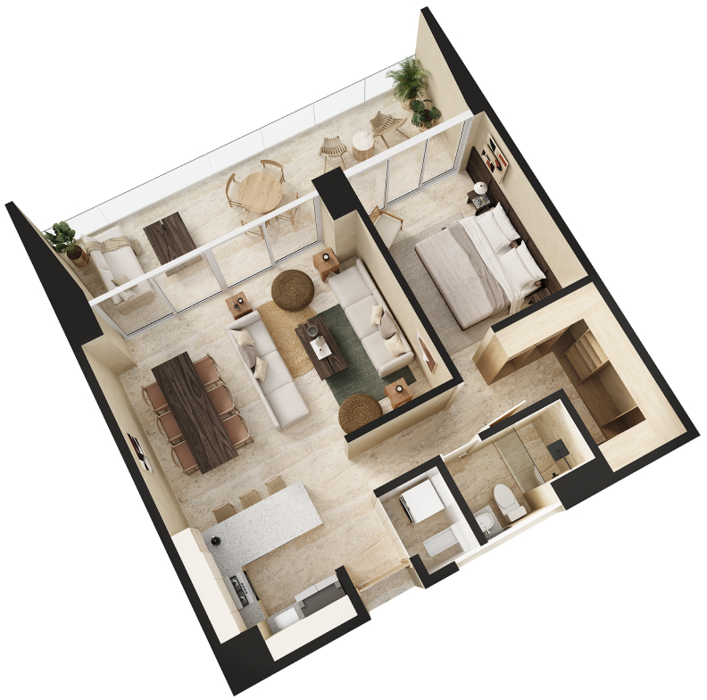 Departamento familiar <strong>con vista diagonal</strong>